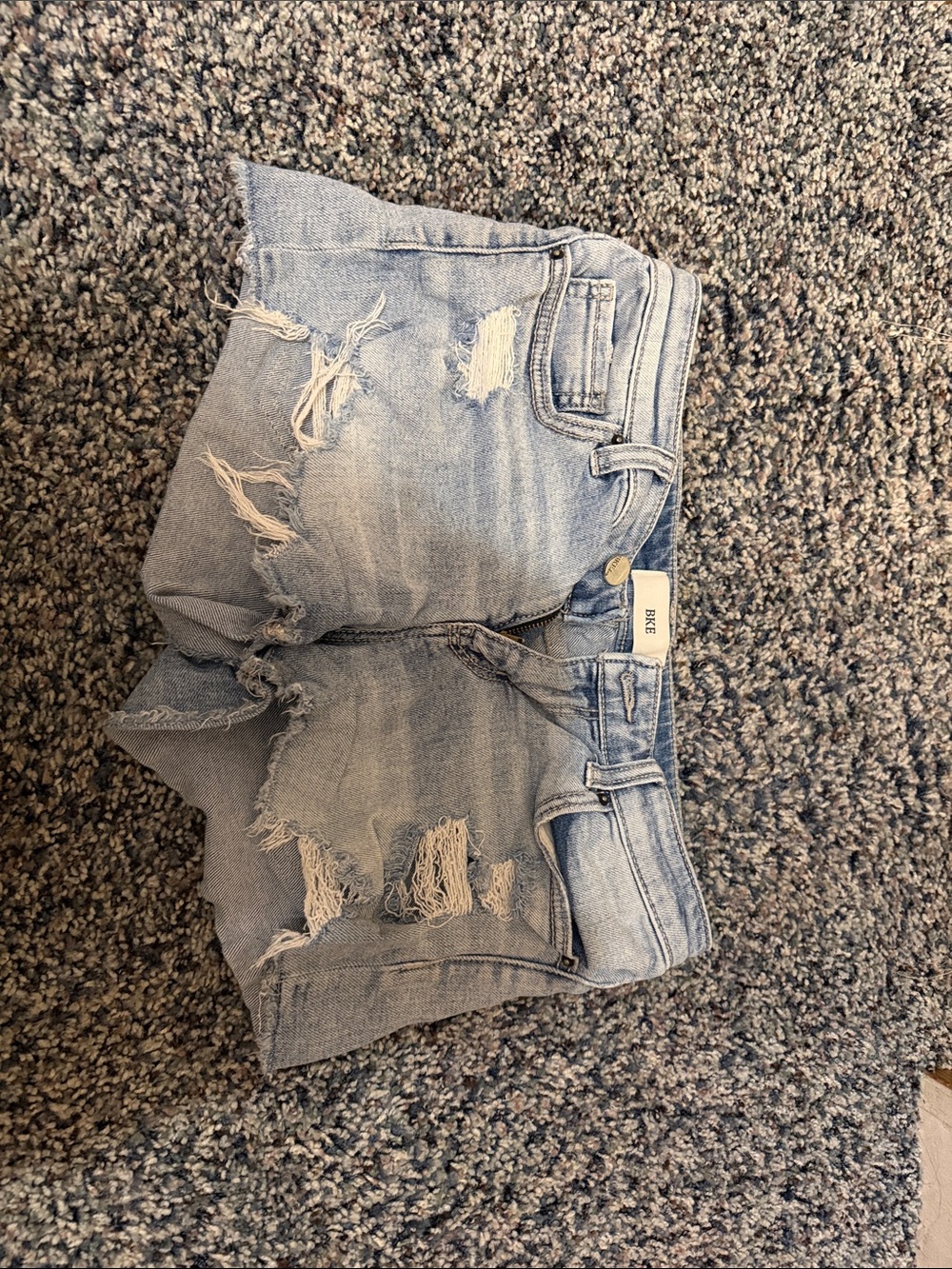 BKE Light Blue High-Rise Distressed Denim Shorts